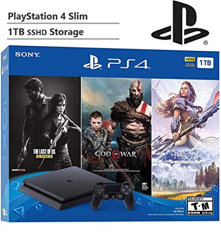 KKE Upgrades 2019 Newest 1TB SSHD Playstation 4 Slim (PS4 Slim) Console Holiday Bundle -Included 3 Games (The Last of Us, God of War, Horizon Zero Dawn)