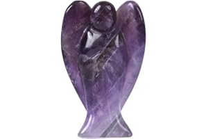 JUSTINSTONES Carved Amethyst Gemstone Peace Angel Pocket Guardian AngelHealing Statue 2 inch