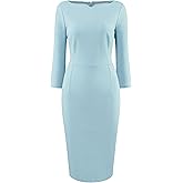 Hobemty Women's 3/4 Sleeve Pencil Dress Boat Neck Elegant Wear to Work Midi Sheath Dresses