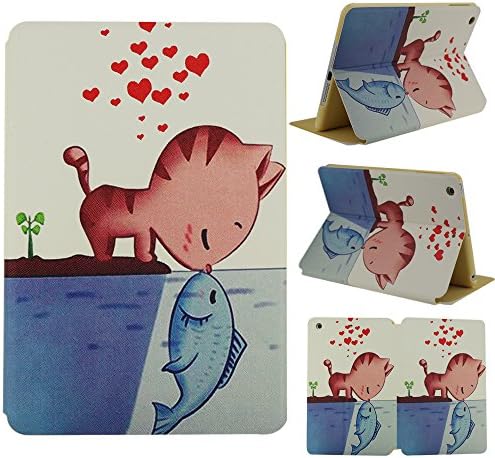 iPad mini 1 2 3 Case ,ANG PU Leather iPad Smart Cover Case with Sleep/Wake-up Function Flip Case,Colorful Painted Pattern Cover with Stand Set(Cat and Fish)