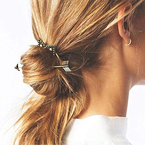 Tgirls Antique Long Arrow Round Hoop Set Pierced Barrette Hair Clip Star Hairpin Fork Stick Hair Pin Headdress Accessories for Women and Girls (Bronze) - Thumbnail 2