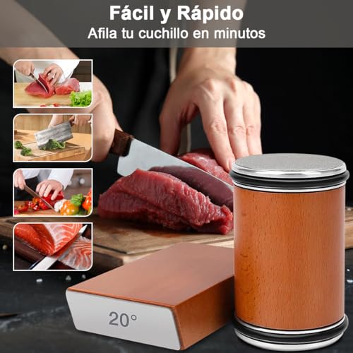 Afilador de Cuchillos Rodante Profesional, Rodillo Afilador de Cocina con Discos de Diamante Industrial 400/1000 Proporciona Ángulo Molienda Magnético 15° 20° para Afila Fácilmente Todo Tipo Cuchillos