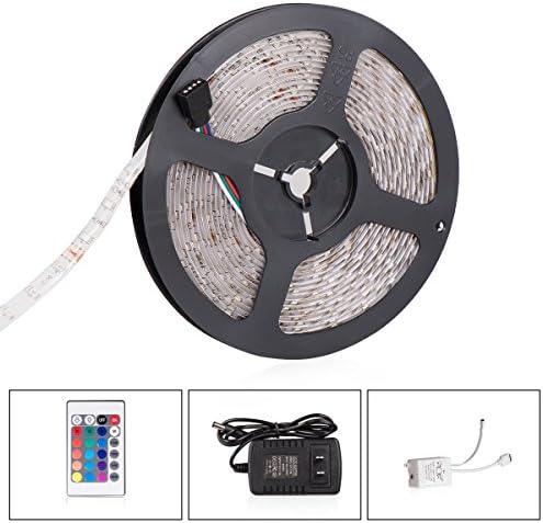 iHomy LED Light Strip, 5M/16.4 Ft SMD 3528 RGB LED Backlight Strip Kit with Remote, 300 Color Changing LEDs Strip + 24 Key IR Remote Control + Power Supply