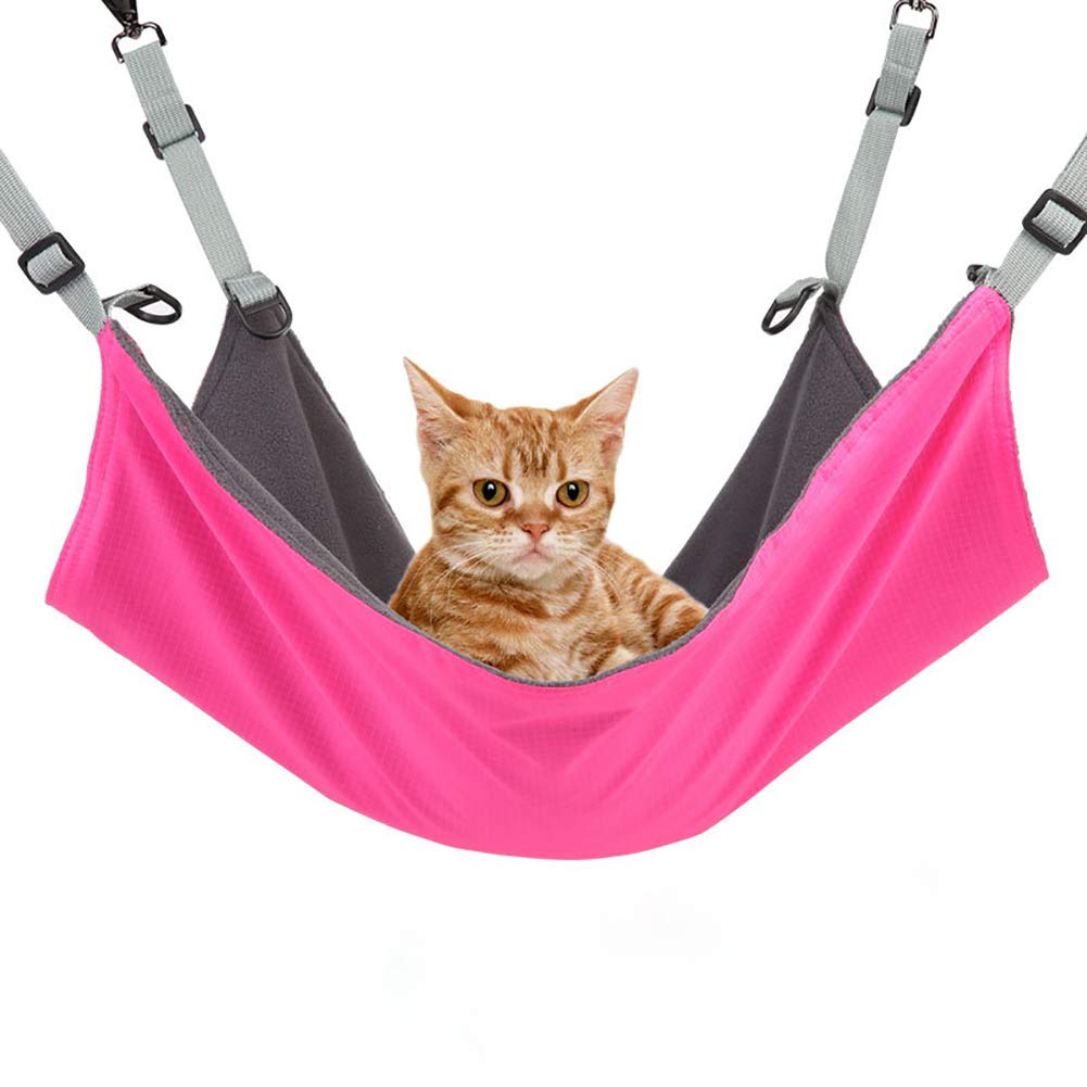 Jorisa Pet Cat Hammock for Cage,Waterproof Nylon Fabric + Soft Warm Plush 2 in 1 Summer & Winter Hanging Bed for Small Animals,Pet Nest Mat Hammock for Cat Rabbit Rat Hamster(56cmx42cm,Rose Red)