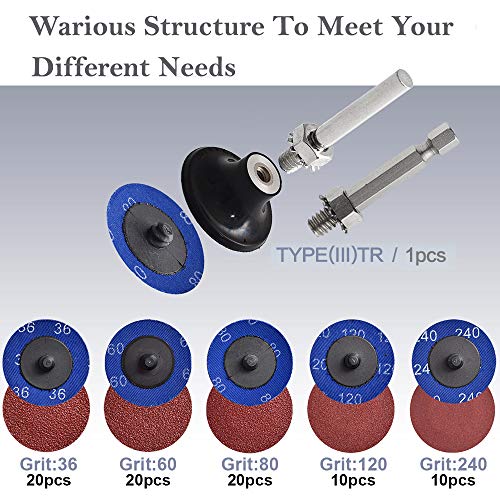 Tshya Quick Change Disc, 80 Pcs 2 inch Sanding Discs, with 1/4" Roll