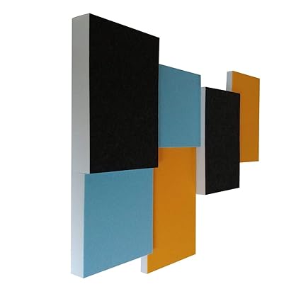 Basotect G+ Schallabsorber 3D-Set < 6 Elemente > Diverse Farben (Hellblau + Sonnengelb + Anthrazit)