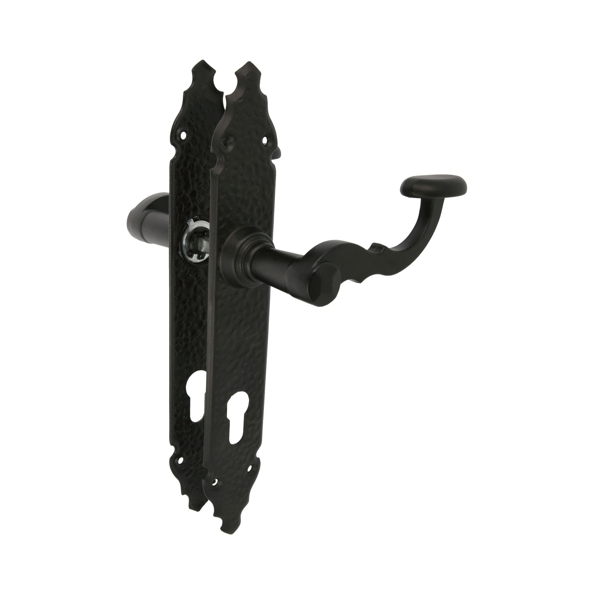 Amig - Set of 2 Door Handles for Passage Doors Mod.100PB90 | Keyhole at 90 mm | 280 x 45 x 3.5 mm | 8 mm Spindle | for Use with Mortise Locks | Forged Style | Zamak with Black Finish