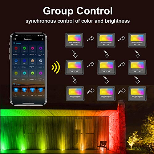 led Light WiFi LED Flood Lights 24W Outdoor Dimmable Color Changing Stage Light Work with Alexa 2700K-6500K IP66 Waterproof Wall Washer Light for Party, Garden, Landscape