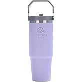 Zerami Flow Flip Straw Tumbler with Handle 30 oz | Twist-On Lid & Flip-Up Straw | Leak Resistant Insulated Water Bottle Mug | Double Wall 304 Stainless Steel | BPA-Free, Cupholder, Coffee (Purple)