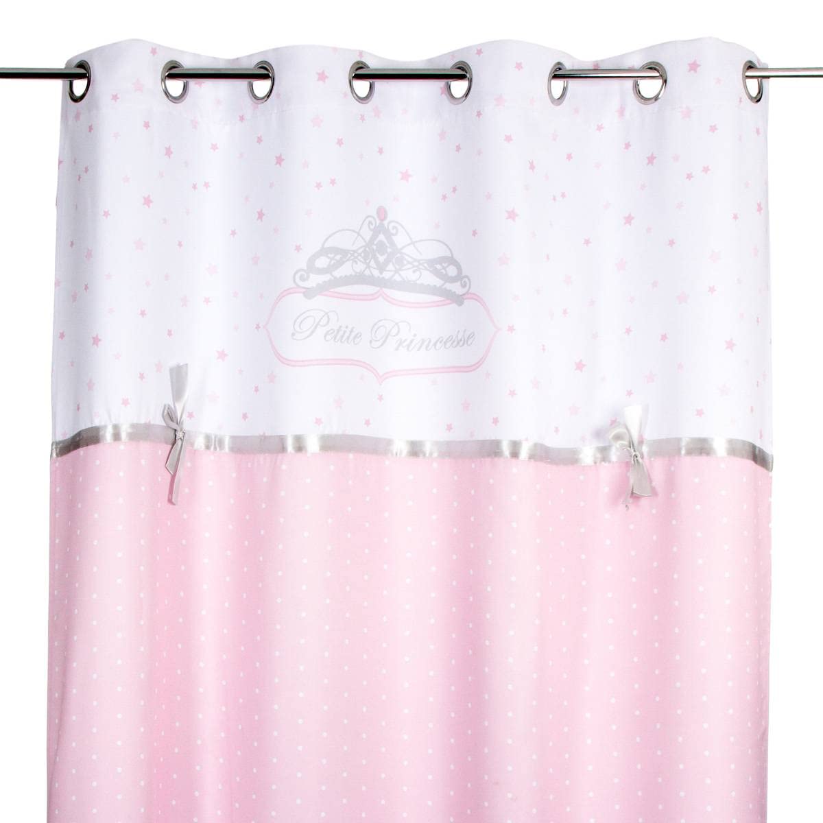 ATMOSPHERA CREATEUR D'INTERIEUR 126994A Princess Satin Curtain with Embroidered Bow Pink and White