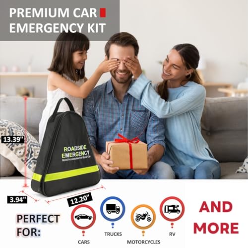 Emergency Breakdown Kit, 76 in 1 Multifunctional Roadside Assistance Car Breakdown Kit with Jumper Cables, Tow Rope, Triangle, Flashlight, Safety Hammer, etc