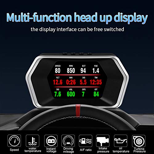 Car HUD OBD2/GPS Dual Systems Head Up Display iKiKin Digital Car GPS Speedometer with Compass Test Brake Test Fault Code Reader Engine RPM OverSpeed Alarm Water Temperature for All Vehicle