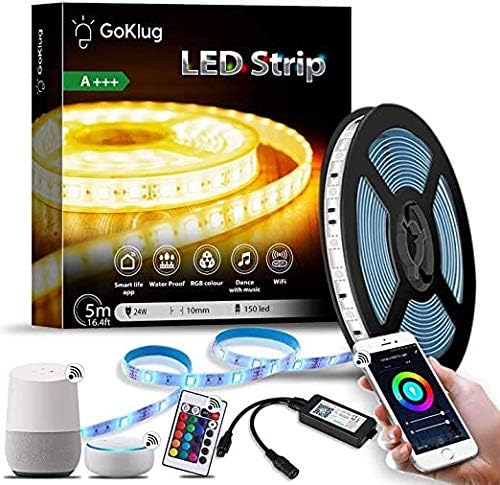 LED Strip Alexa 16.4 ft LED Strip Google Home, LED Strip Dimmer, RGB LED Strip Kit LED Strip Waterproof, LED Strip for TV, LED Strip Lights Music Sync, Controllable via LED Strip Remote and Mobile App