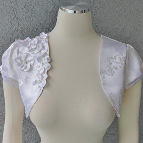 White Brocade Satin Bolero Jacket Cover Up Ready to sent Size M