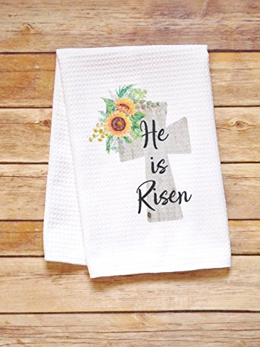 Kitchen Dish Towel - Easter He Is Risen - Sunflower Cross