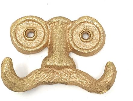 IHI Handlebar Mustache Double Wall Hook, Gold Gilded Cast Iron, 3W X 2.375H