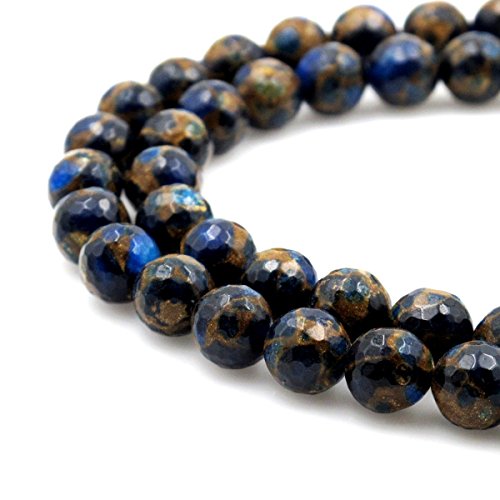 BRCbeads Gorgeous Synthetic Faceted Blue Mosaic Quartz Gemstone Round Loose Beads 8mm Approxi 15.5 inch 45pcs 1 Strand per Bag for Jewelry Making