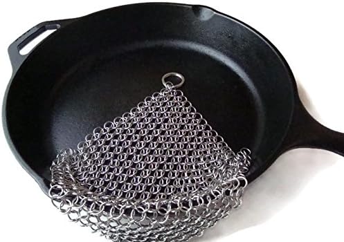 Swell Scrubber Cast Iron Chainmail Scrubber - The Solution for Cleaning Cast Iron Cookware - 8x7 Inch, XL, Handcrafted from Stainless Steel