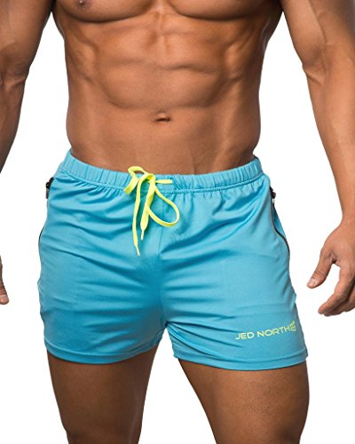 Men's Fitted Shorts Bodybuilding Workout Gym Running Tight Lifting Shorts Pants, Small, Aqua blue