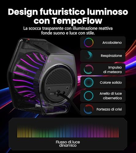G2000 Pro Casse Gaming 2.0 RGB da 32W RMS / 64W Picco, Sincronizzazione Luci TempoFlow™ a 270°, Suono Surround Virtuale 7.1 - Bluetooth 5.4 / USB-C/AUX per PC, PS5 (Nero)