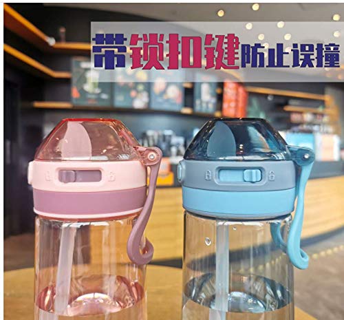 Outdoor sports water cup, rope straw, high temperature resistant plastic water cup, sealed duckbill, 650ML (Blue)