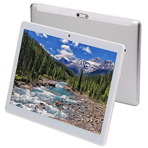10 inch Google Android 8.1 Tablet Unlocked Pad with Dual SIM Card Slot 2.5D Curved Glass Touch Screen 4GB RAM 64GB ROM 3G Phablet Built-in Bluetooth WiFi GPS Tablets (Metallic Silver)