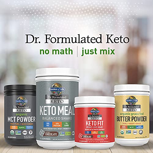 GARDEN OF LIFE DR. FORMULATED KETO MEAL BALANCED SHAKE – CHOCOLATE POWDER, 14 SERVINGS, TRULY GRASS FED BUTTER & WHEY PROTEIN PLUS PROBIOTICS, NON-GMO, GLUTEN FREE, KETOGENIC, PALEO MEAL REPLACEMENT