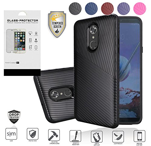 LG Stylo 4 Case, Stylo 4 Plus Case, with Screen Protector Tempered Glass, Tough Hybrid Dual Layer [Shockproof] [Non-Slip] [Durable] Armor Defender (Textured Black)
