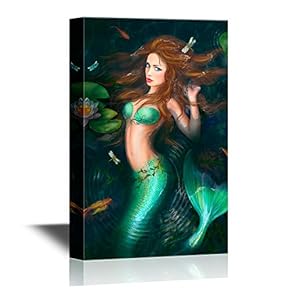 Canvas Wall Art - Mermaid Dressed in Green - Gallery Wrap Modern Home Art | Ready to Hang - 12x18 inches
