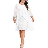 Talisea Plus Size Cocktail Dress - Elegant Chiffon Cape 3/4 Sleeves Glitter Evening Party Wedding Guest Dresses Women Formal