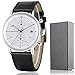 Men Quartz Watches Sports Chronograph Waterproof Genuine Leather Band Business Wristwatch … (white)
