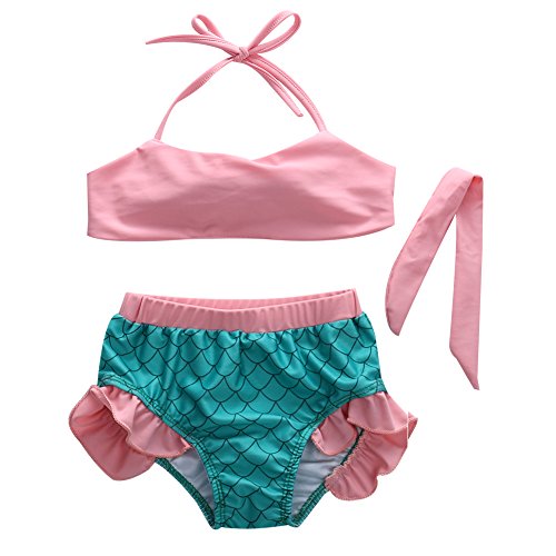 Little Girls Princess Mermaid Swimmable Swimsuit Costumes 2pcs Bikini Swimwear Set