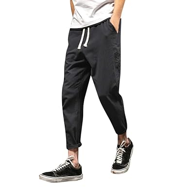 Leinenhosen Männer Sommer UFODB Herren Lang Leinen Hose Leichte Slim Fit Sommerhose Stoffhose Leinenhose Lange Leinen-Hose Be
