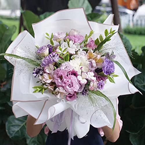 Joojus Double Sided Gold Edge Waterproof Flower Floral Wrapping Paper Gift Packaging Florist Bouquet Wraps DIY Crafts for Wedding, 15 Sheets 22.8X 22.8 inch 5 Colors