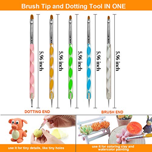 Polymer Clay Tools, Genround 14pc Upgrade Pottery Tools Modeling Clay Sculpting Tools, 4 Ball Stylus Tool, 5 Dotting Tools with Rubber Tip, 5 Modeling Tools with Paint Brush, and Storage Bag