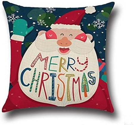 ONECH Cotton Linen Cute Santa Claus Reindeer Snowman Snowflake Christmas Tree Little House Bird Gift Ho Ho Ho Merry Christmas &amp; Happy New Year Design Throw Pillow Case