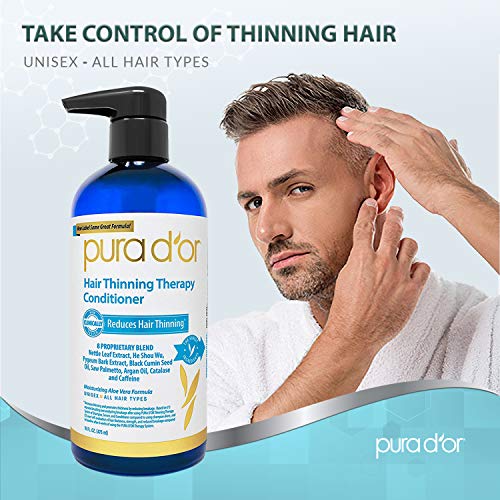 PURA D'OR Hair Thinning Therapy Conditioner - Strengthening, Clarifying & Moisturizing Cleanser - For Fuller Volume, Added Moisture, And Softer Hair, Men & Women, 16 Fl Oz (Packaging may vary)
