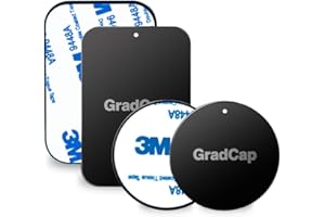 GradCap Metal Plate for Magnetic Phone Mount - 4 Packs Universal Ultra Thin Black Metal Disc w/Strong 3M Adhesive Sticker - Replacement Accessory Kit - 2 Rectangle (1.75"x2.5") & 2 Round (1.5"x1.5")