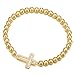 COOLSTEELANDBEYOND Gold Color Sparkling Beads Bracelet for Women with Cubic Zirconia Horizontal Sideway Cross