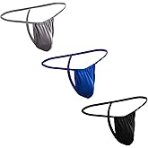 BYMNSZZ 3 Pack Men's Thongs and G-string with Adjustable Bulge Low-Waist Pouch T-back Underwear Briefs