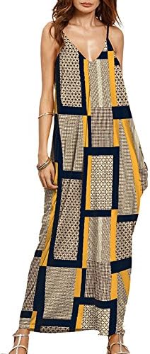 MIYoGe Womens Summer Fashion Casual Print Loose V-neck Maxi Dress 2XL