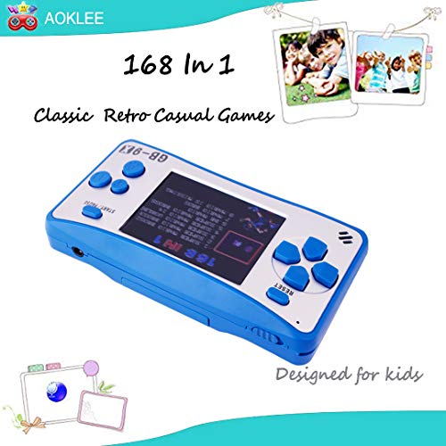 AOKLEE Portable Handheld Game for Kids Adults Preloaded 168 Classic Retro with 2.5'' Color 3.5 MM Headphone Jack and TV Output Display Seniors Handheld Games (Blue) - Thumbnail 2