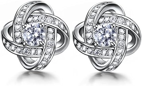 ZENI 925 Silver Women Stud Earrings with 3A 4mm Cubic Zirconia Gemini Earring Sets Twisted Love Knot, Exquisite Gift Package