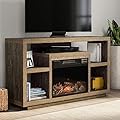 Northwest 80-FPWF-10 Heat Electric Fireplace Stand-for TVs up to 48" Console, Media Shelves, Remote Control, LED Flames, Adjustable Heat & Light (Black/Brown)