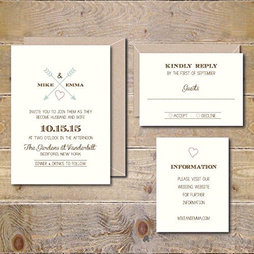 Wedding Invitations Invites Hand Drawn Heart Arrows Ilustrated Winter Spring Summer Fall Autumn Blush Pink Custom Colors
