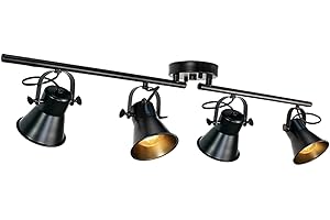 WVSRBYR Track Lighting,37inch Track Lighting Fixtures Ceiling 4 Light Large Rustic Farmhouse Track Lights for Kitchen Bar Closet Living Room Industrial SpotLight Fixture Black Directional Rotatable Light Head