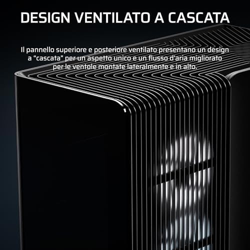FRAME 4500X LX-R RGB LINK Case Mid-Tower per PC con Vetro Panoramico – Sistema di Montaggio InfiniRail, Anti-Sag della GPU, Include 3 Ventole LX120R RGB LINK – Nero