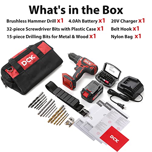 DCK Brushless Hammer Drill, 20V Hammer Drill Cordless, 531In-lb, 1/2