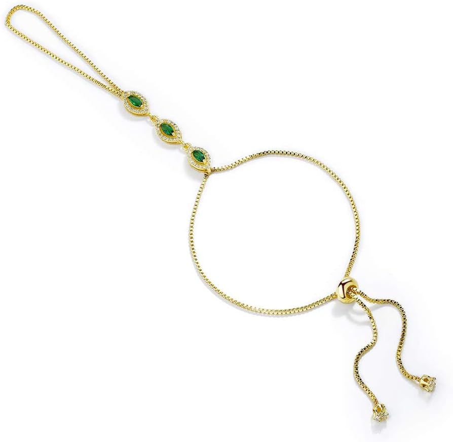 Adjustable Cubic Zirconia Hand Chain Bracelets Ring Bracelets Slave Chain Hand Harness (Yellow)