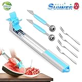 Watermelon Windmill Slicer Cutter 304 Stainless Steel-Melon Cubes Cutter, 7 in 1 Watermelon Salad Cut Tools Pack, Easy Grip Kitchen Gadgets Set, Fruit Corer (BLUE)